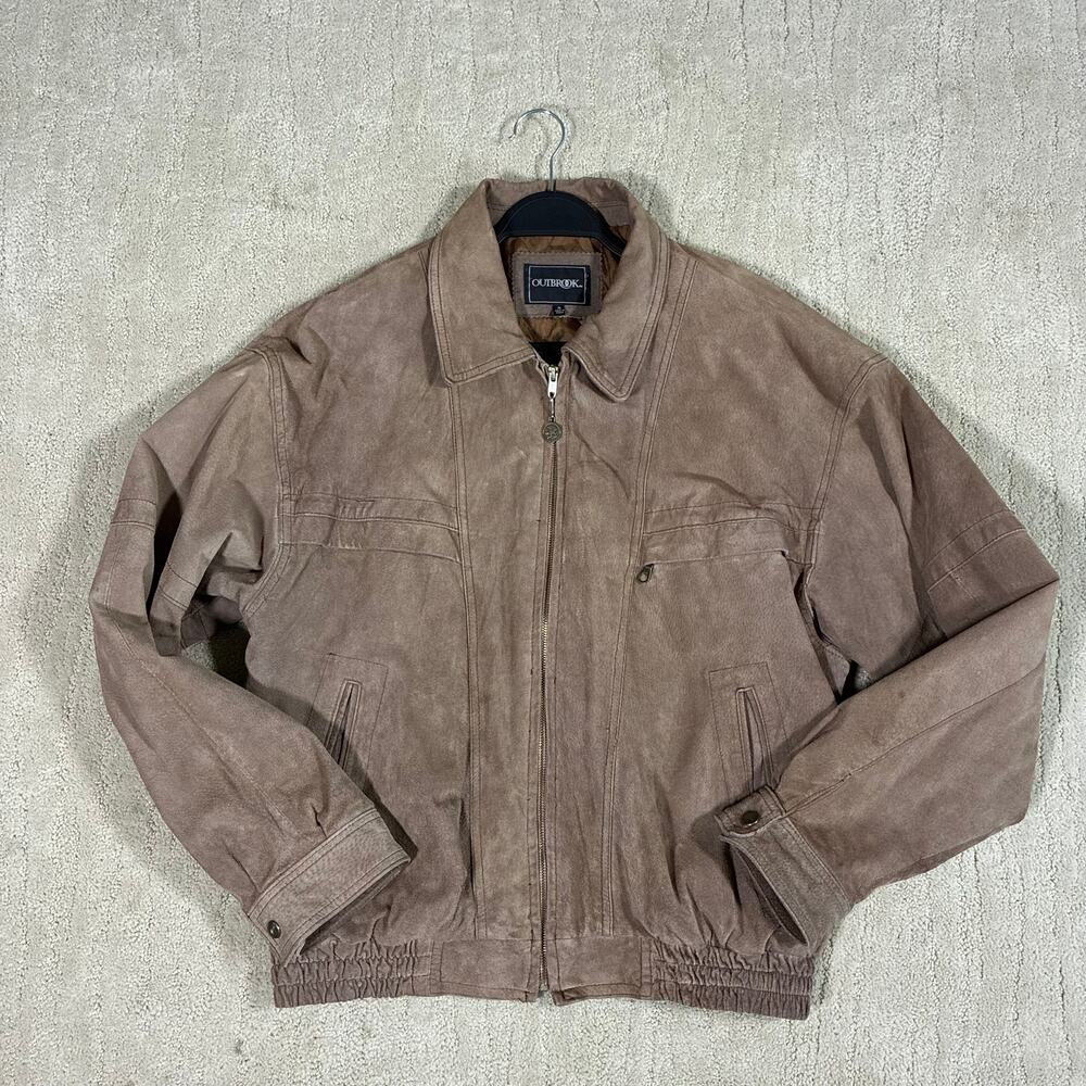 Vintage 90s Outbrook Brown Suede Leather Bomber Jacket Men M Workwear Outerwear